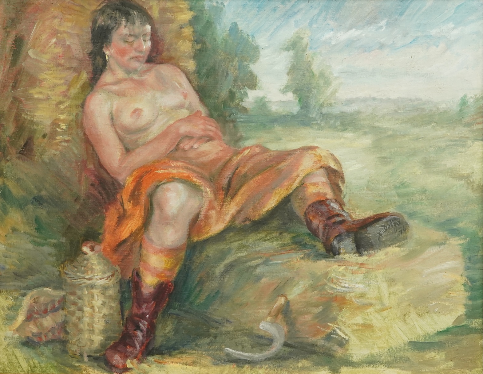 Rudolko, oil on canvas, Sleeping harvester, signed and dated '76, 57 x 73cm. Condition - good